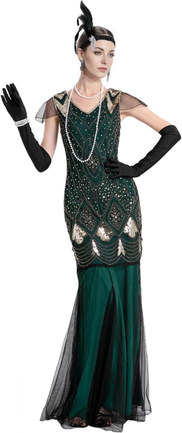 1920s Flapper Dresses Vintage Sequin Mermaid Evening Gowns Formal Party