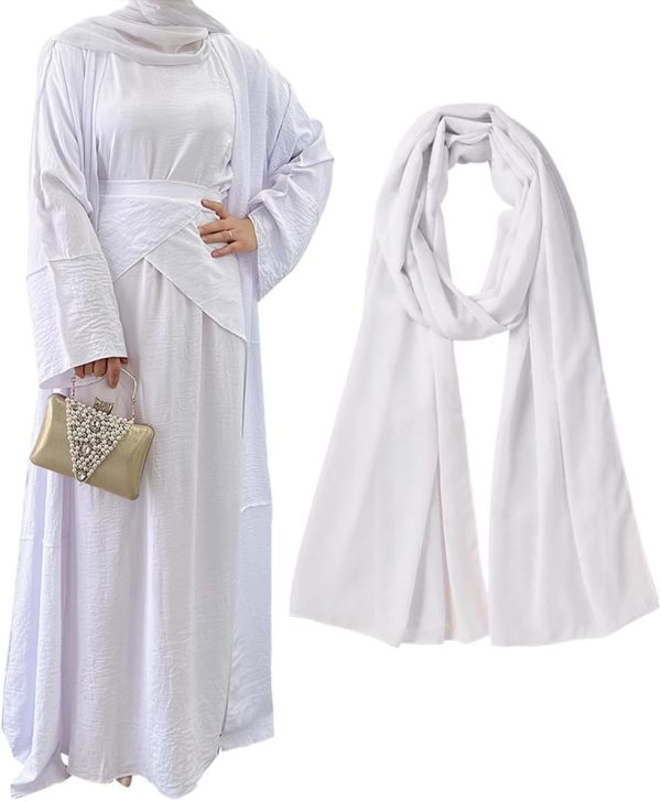 Women's Muslim Abaya Dress Three Pieces Set Islamic Prayer Robe Open Front Flowy Maxi Cardigan Dress