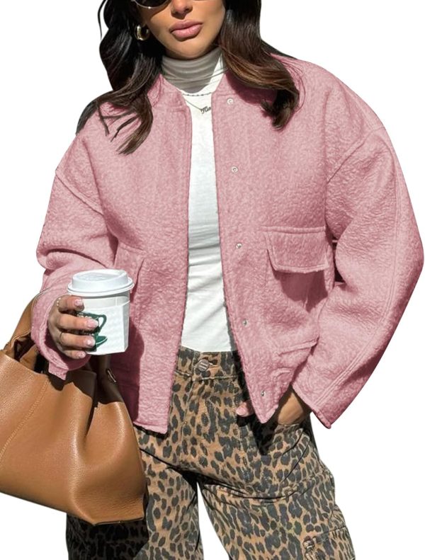 Yousify Women 2024 Fall Winter Fleece Jacket Long Sleeve Casual Button Fuzzy Sherpa Cropped Coats Outerwear with Pockets