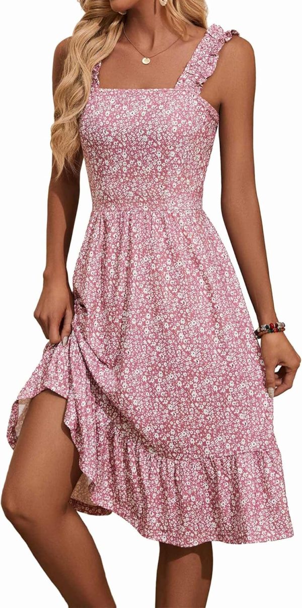 ZABERRY Womens Summer Midi Dress 2025 Elastic Straps Square Neck Cute Floral Flowy A-line Sundresses for Women