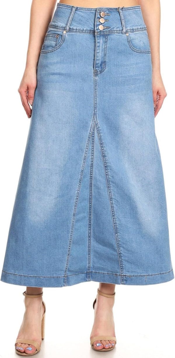 Women's Plus/Juniors Size High Rise A Line Long Jeans Maxi Flared Denim Skirt